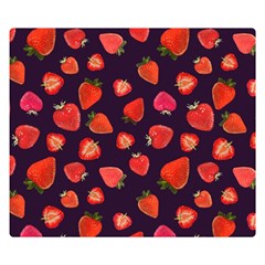 Strawberry On Black Two Sides Premium Plush Fleece Blanket (small) by SychEva