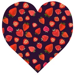 Strawberry On Black Wooden Puzzle Heart by SychEva