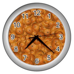 Fruity Fun Tangerine Print Pattern Wall Clock (silver) by dflcprintsclothing