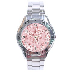 Flower Flowers Floral Flora Naturee Pink Pattern Stainless Steel Analogue Watch by Jancukart