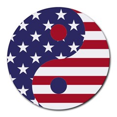 Yang Yin America Flag Abstract Art Asian Balance Round Mousepad by Wegoenart