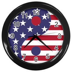 Yang Yin America Flag Abstract Art Asian Balance Wall Clock (black)