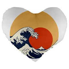 The Great Wave Off Kanagawa Waves Large 19  Premium Heart Shape Cushions by Wegoenart