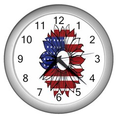 Us Flag Flower Sunshine Flag America Usa Wall Clock (silver)