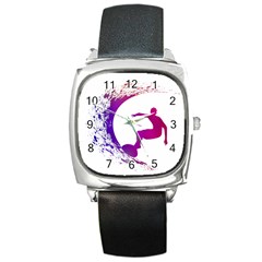 Wave Surfer Surfing Sport Athlete Water Sea Square Metal Watch by Wegoenart