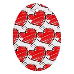 Seamless-heart-red Oval Ornament (two Sides)