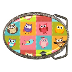 Owls Pattern Abstract Art Vector Cartoon Belt Buckles