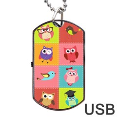 Owls Pattern Abstract Art Vector Cartoon Dog Tag Usb Flash (two Sides) by Salman4z