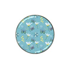 Butterflies Flowers Blue Background Spring Pattern Hat Clip Ball Marker by Ravend
