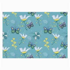 Butterflies Flowers Blue Background Spring Pattern Large Glasses Cloth (2 Sides)