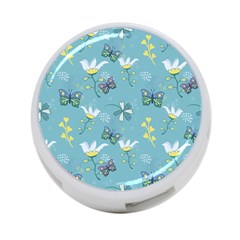 Butterflies Flowers Blue Background Spring Pattern 4-port Usb Hub (one Side)