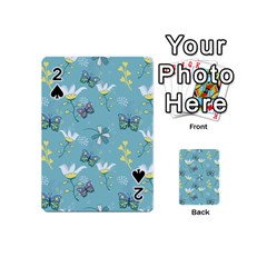 Butterflies Flowers Blue Background Spring Pattern Playing Cards 54 Designs (mini)