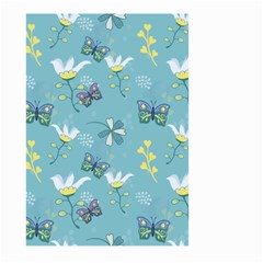 Butterflies Flowers Blue Background Spring Pattern Large Garden Flag (two Sides) by Ravend