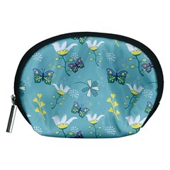 Butterflies Flowers Blue Background Spring Pattern Accessory Pouch (medium)