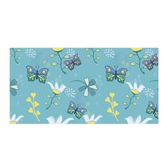 Butterflies Flowers Blue Background Spring Pattern Satin Wrap 35  X 70 