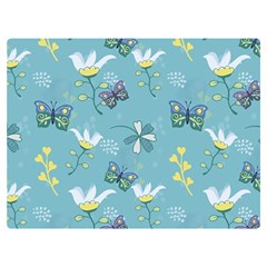 Butterflies Flowers Blue Background Spring Pattern Two Sides Premium Plush Fleece Blanket (extra Small)