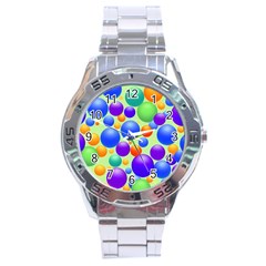 Background Pattern Design Colorful Bubbles Stainless Steel Analogue Watch