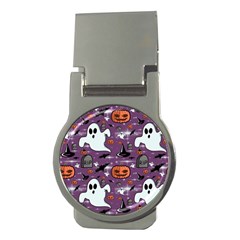 Pumpkin Ghost Witch Hat Halloween Sketch Holiday Money Clips (round) 