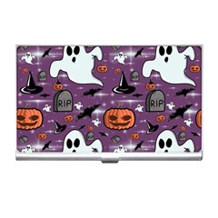 Pumpkin Ghost Witch Hat Halloween Sketch Holiday Business Card Holder by Ravend