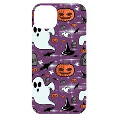 Pumpkin Ghost Witch Hat Halloween Sketch Holiday Iphone 14 Plus Black Uv Print Case by Ravend