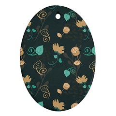 Flowers Leaves Pattern Seamless Green Background Ornament (oval)