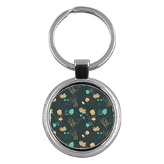 Flowers Leaves Pattern Seamless Green Background Key Chain (round)