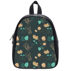 Flowers Leaves Pattern Seamless Green Background School Bag (small) by Ravend