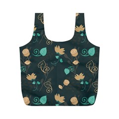 Flowers Leaves Pattern Seamless Green Background Full Print Recycle Bag (m)