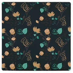 Flowers Leaves Pattern Seamless Green Background Uv Print Square Tile Coaster 