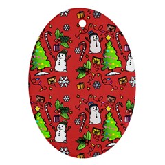 Santa Snowman Gift Holiday Christmas Cartoon Ornament (oval)