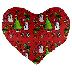 Santa Snowman Gift Holiday Christmas Cartoon Large 19  Premium Heart Shape Cushions