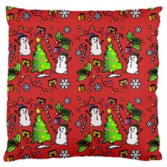 Santa Snowman Gift Holiday Christmas Cartoon Large Premium Plush Fleece Cushion Case (one Side)