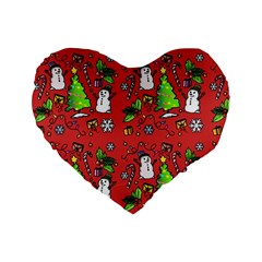 Santa Snowman Gift Holiday Christmas Cartoon Standard 16  Premium Flano Heart Shape Cushions
