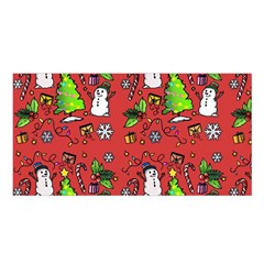 Santa Snowman Gift Holiday Christmas Cartoon Satin Shawl 45  X 80 