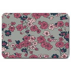 Traditional Cherry Blossom On A Gray Background Large Doormat