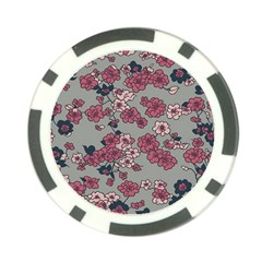 Traditional Cherry Blossom On A Gray Background Poker Chip Card Guard