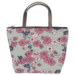 Traditional Cherry Blossom On A Gray Background Bucket Bag by Kiyoshi88