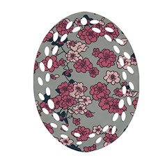 Traditional Cherry Blossom On A Gray Background Ornament (oval Filigree)