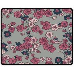 Traditional Cherry Blossom On A Gray Background Two Sides Fleece Blanket (medium) by Kiyoshi88