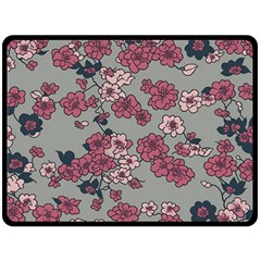 Traditional Cherry Blossom On A Gray Background Two Sides Fleece Blanket (large)