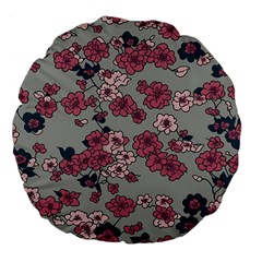 Traditional Cherry Blossom On A Gray Background Large 18  Premium Flano Round Cushions by Kiyoshi88