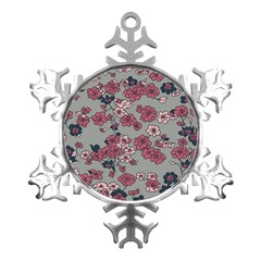 Traditional Cherry Blossom On A Gray Background Metal Small Snowflake Ornament by Kiyoshi88