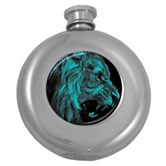 Angry Male Lion Predator Carnivore Round Hip Flask (5 Oz)