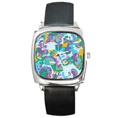 Pattern Hotdogtrap Square Metal Watch