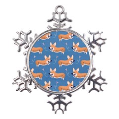 Corgi Patterns Metal Large Snowflake Ornament by Salman4z