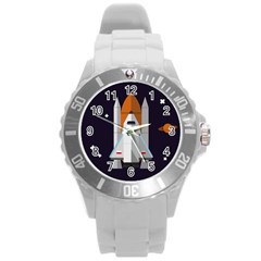 Rocket Space Universe Spaceship Round Plastic Sport Watch (l) by Salman4z