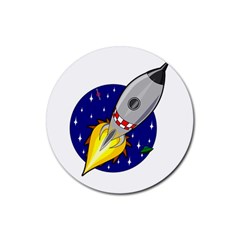 Rocket Ship Launch Vehicle Moon Rubber Round Coaster (4 Pack)