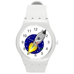 Rocket Ship Launch Vehicle Moon Round Plastic Sport Watch (m) by Salman4z
