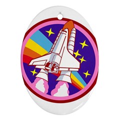 Badge Patch Pink Rainbow Rocket Oval Ornament (two Sides) by Salman4z