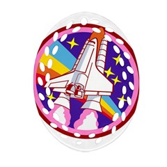 Badge Patch Pink Rainbow Rocket Ornament (oval Filigree) by Salman4z